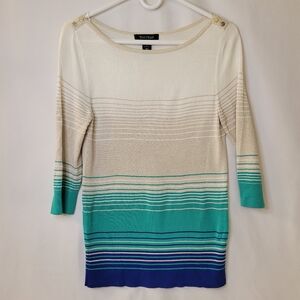 Gradient Crew Neck Sweater Cream and Blue
